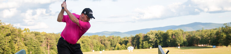 A golf ball on a tee at the Massanutten Driving Range