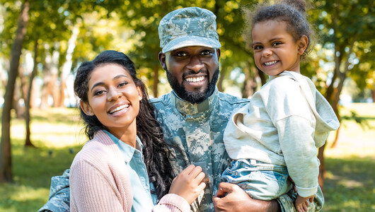 A photo of a smiling military family
